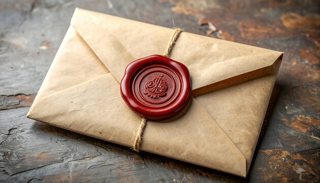 Sealed envelope with decorative wax seal, elegant vintage correspondence and invitation design