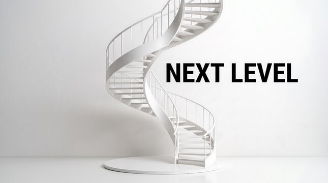 White spiral staircase with next level text concept