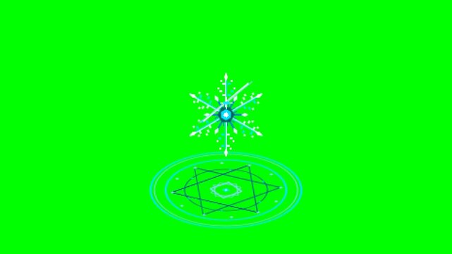 A high-quality 16-bit pixel art animation of an isometric ice magic circle summoning an epic frost snowflake crystal. Features a vertical glacial energy pillar, bottom-to-top crystallization reveal, d