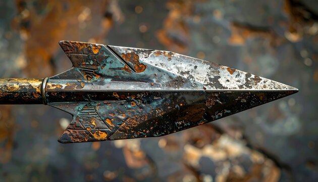Detailed medieval arrowhead with aged metal texture for historical, archaeological, and fantasy concepts