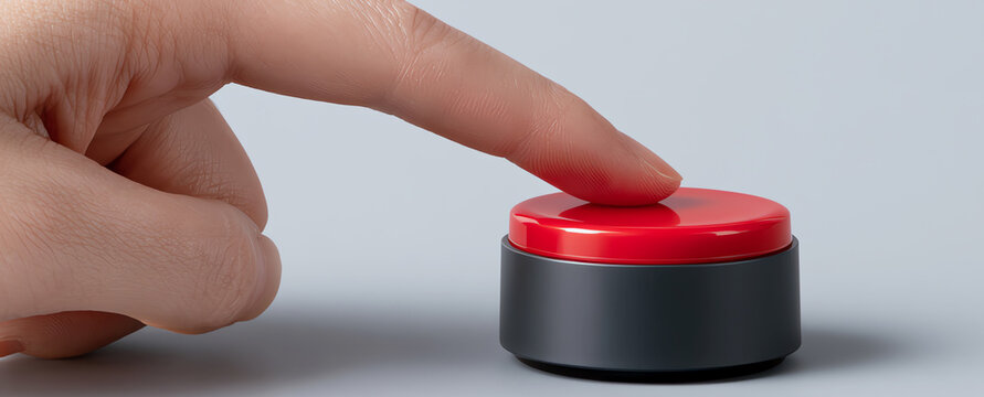 Finger presses a red button, AI generated