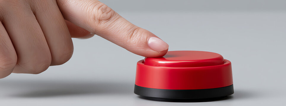 Finger presses a red button, AI generated
