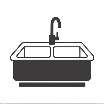 Double kitchen sink with faucet