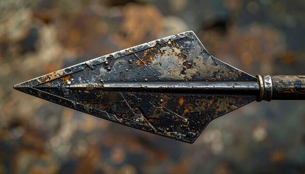 Detailed medieval arrowhead with aged metal texture for historical, archaeological, and fantasy concepts