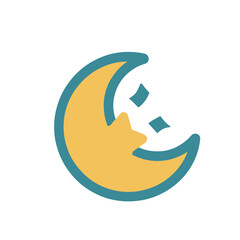 Yellow crescent moon with star and diamonds icon © bralin