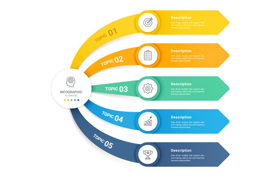 Arrow Infographic Diagram Background with Five Steps for Business Growth