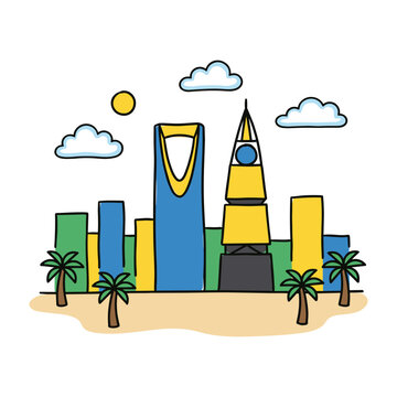 Riyadh skyline with Kingdom Centre and Al Faisaliah Tower vector illustration