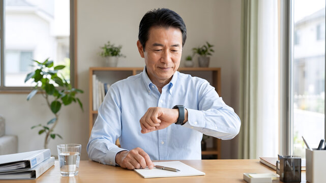 Mature man checking a smartwatch for daily health monitoring