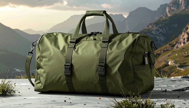 Olive green wheeled duffel bag, practical travel luggage and outdoor adventure accessory
