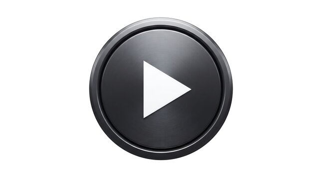 A sleek black oval button featuring a white play icon for digital media and video player interface design