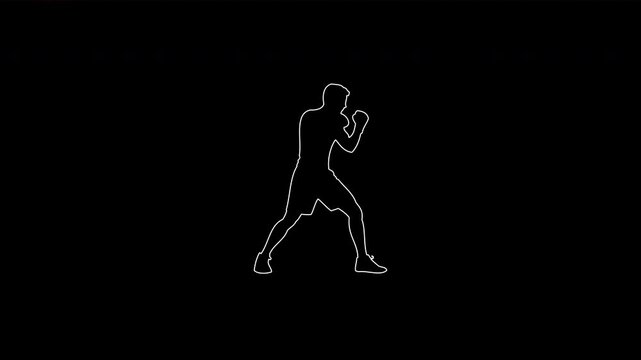 Animated boxer silhouette throwing punch line drawing