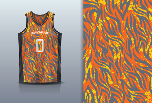 Basketball Jersey Sport Streetwear Design Abstract Flame Tiger Stripe Pattern Orange Yellow Grey Sublimation Fashion