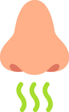Nose and smelling icon with stink lines. Simple, minimal flat cartoon vector illustration.