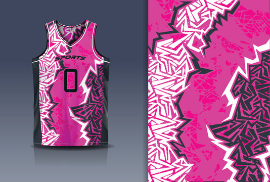 Basketball Jersey Sport Streetwear Design Abstract Shattered Geometric Graffiti Pattern Pink Black White Sublimation Fashion