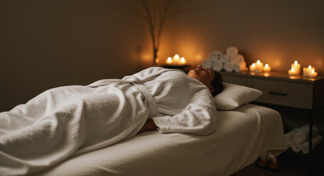 Relaxing spa bed with soft lighting and candlelit ambiance for ultimate tranquility