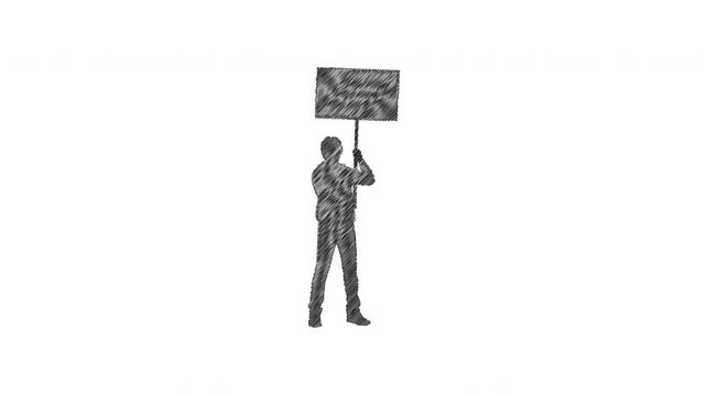 Hand drawn protester holding blank sign animation