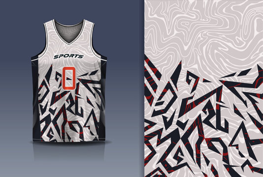 Basketball Jersey Sport Streetwear Design Abstract Geometric Graffiti Marble Pattern White Black Red Sublimation Fashion