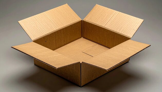 Unfolded brown cardboard box with open flaps for packaging, shipping, storage, and e-commerce logistics