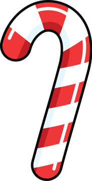 Cartoon candy cane for Christmas, Childhood sweet candy for kids illustration
