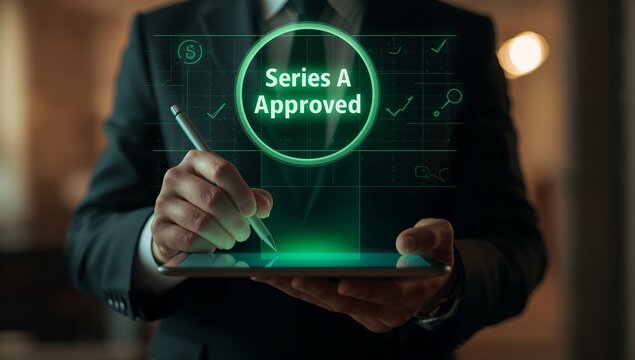 series a funding approval and venture capital due diligence system. founder cap table review platform. entrepreneur analyzing fundraising checklist and arr growth chart with stylus pen on tablet