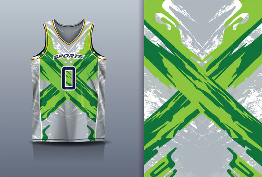 Basketball Jersey Sport Streetwear Design Abstract Cross Brush Stroke Pattern Green Grey White Sublimation Fashion