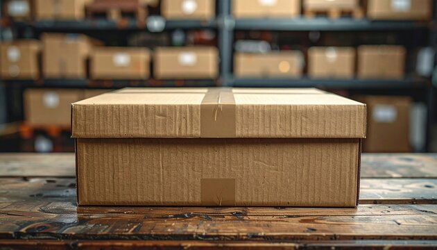 Cardboard shipping box with neatly folded flaps on a packaging table