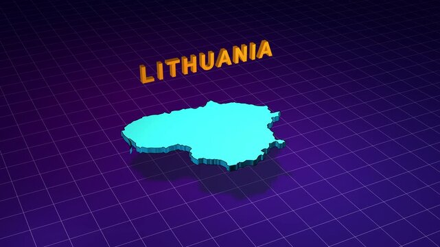 Lithuania country map with retro grid background animation