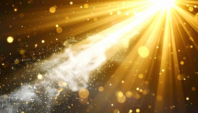 Golden and white dust particles floating through a dramatic beam of light