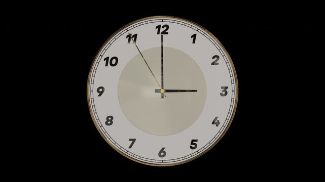 時計の針が2時59分50秒から3時00分10秒まで進む3DCG
