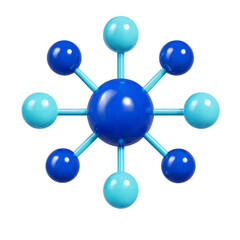 Fototapeta premium 3D scientific molecule structure model with blue and light blue spheres isolated on white transparent background