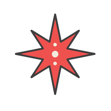 Red starburst icon with cream circles