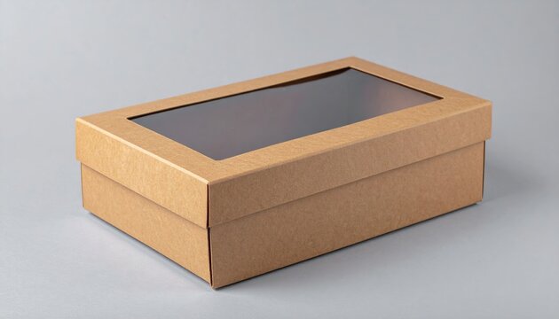Brown kraft paper box with clear window lid for bakery products, pastries, cookies, and small craft gifts