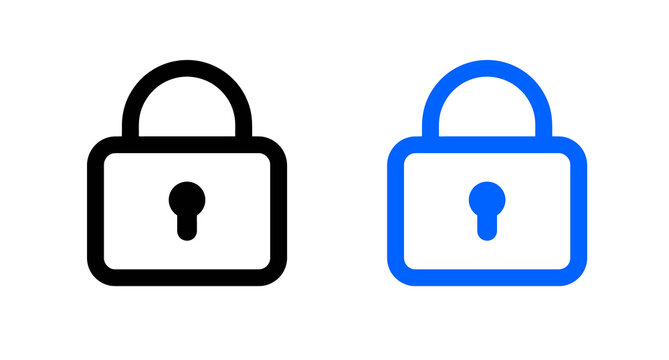 Two padlock icons in black and blue outline styles on a white background