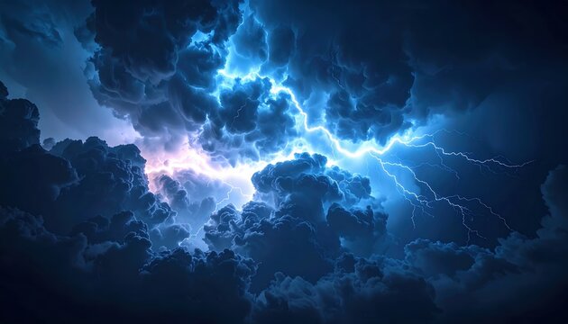 Powerful lightning bolt cutting through dark storm clouds for dramatic weather and energy concepts