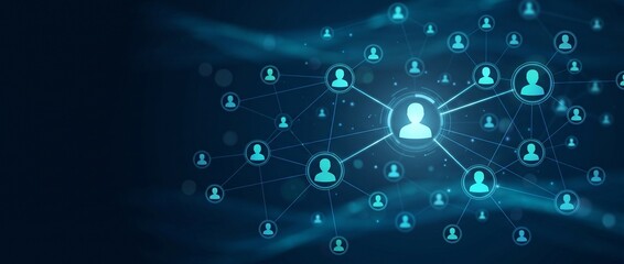 Fototapeta premium Réseau mondial de contacts d'affaires et d'employés avec icônes connectées illustrant la gestion des ressources humaines et le recrutement