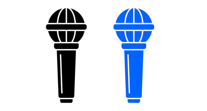 Blue microphone flat icon on a white background for singing podcasting or broadcasting