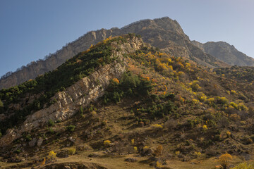 Mountain landscape in the area of   the Dzivgis rock fortress in the Kurtatinsky gorge of the Republic of North Ossetia - Alania