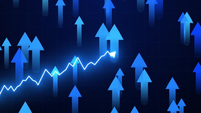 Blue Upward Arrows and Rising Stock Market Graph Financial Growth Animation