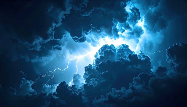 Powerful lightning bolt cutting through dark storm clouds for dramatic weather and energy concepts