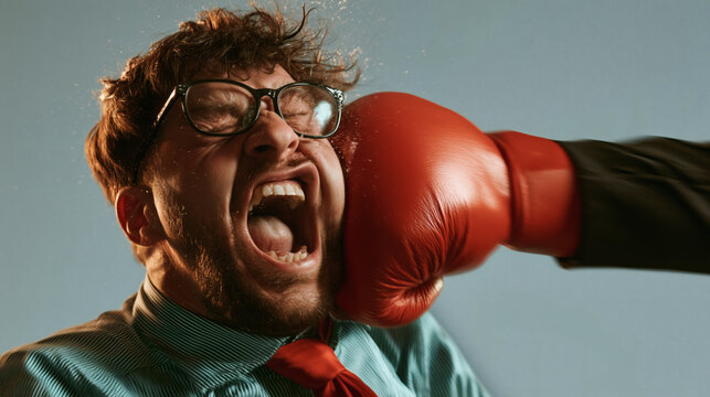 Ejecutivo recibiendo golpe de un boxeador