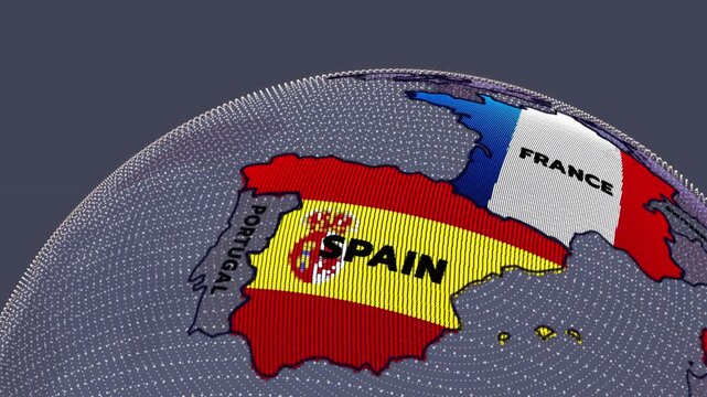a world map of Spain and France, SPAIN Flag, French flag, Europe map, european countries,
