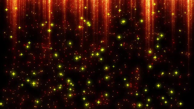 Golden Sparkling Particles and Star Light Effects on Dark Background Animation