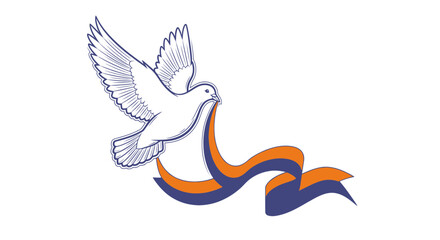 Obraz premium Illustration of a Flying Dove with Decorative Orange and Purple Ribbon