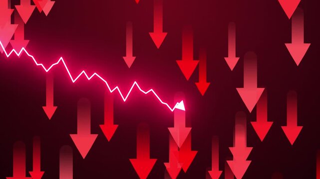 Red Downward Arrows and Declining Stock Market Graph Financial Trend Animation