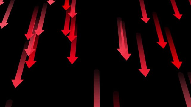Red Downward Arrows Falling Motion Background for Declining Trend and Financial Data Animation