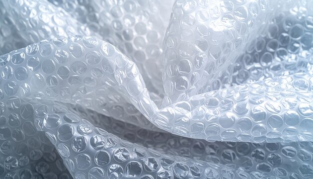 Wrinkled plastic bubble wrap sheet showing protective cushioning texture for packaging, logistics, and shipping concepts
