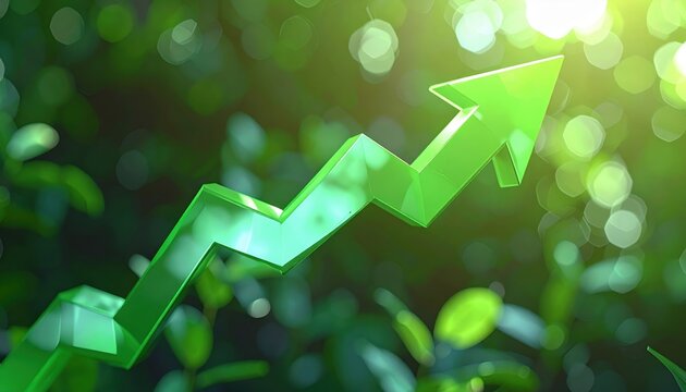 Green upward arrow symbolizing business growth, progress, success, and positive trends