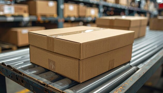 Cardboard shipping box with neatly folded flaps on a packaging table