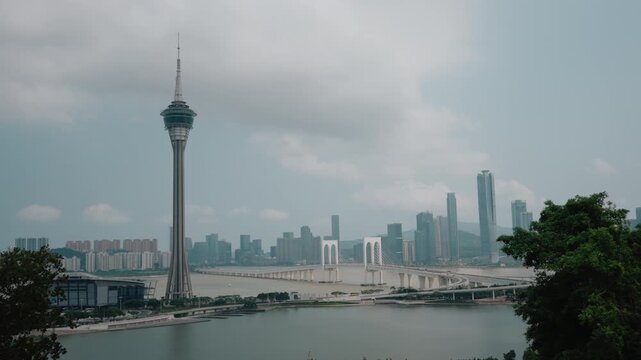 Macau Tower overlooking Nam Van Lake and the city skyline in Macau, China - 4 September 2026.