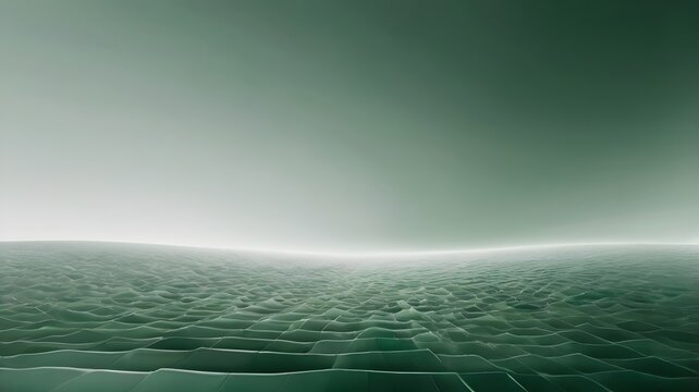 Abstract ocean horizon landscape with calm green water and soft glowing gray light sky serene background